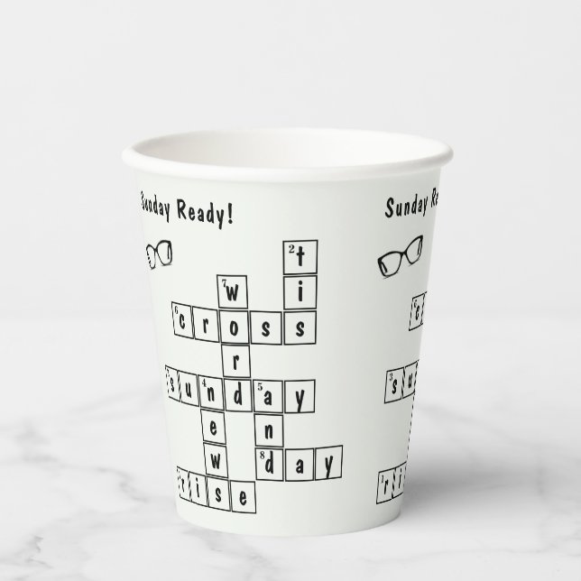 Fun "Sunday Ready!" Crossword Black Eyeglass Frame Paper Cups (Front)
