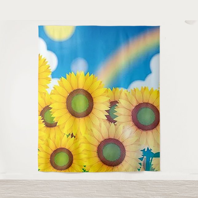 Fun Sunflower Photo Backdrop Tapestry (Front)