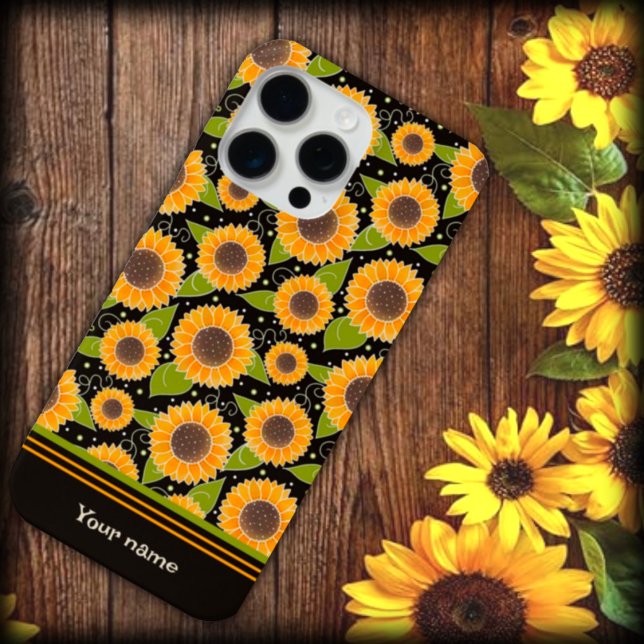 Fun Sunflower Yellow Black Pattern Custom Name Case-Mate iPhone Case (Creator Uploaded)