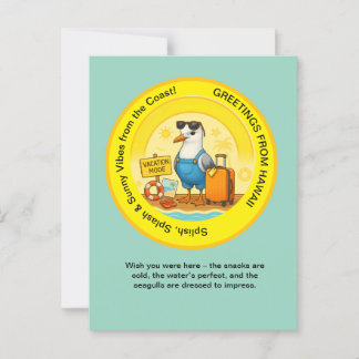 fun sunny destination seagull beach greeting postcard
