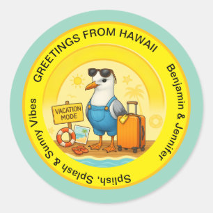 fun sunny destination seagull beach traveller classic round sticker