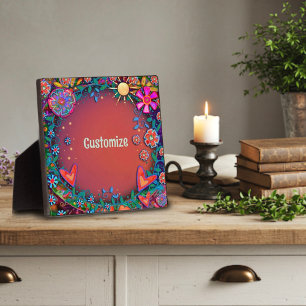 Fun Sunshine Floral Heart Whimsical Personalised Plaque