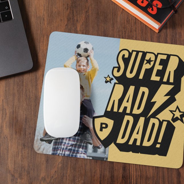 Fun Super Rad Dad Superhero Comic Monogram & Photo Mouse Mat (Creator Uploaded)