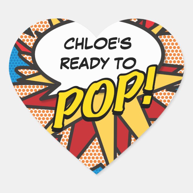 Fun Superhero Ready to POP! Baby Shower Sprinkle Heart Sticker (Front)