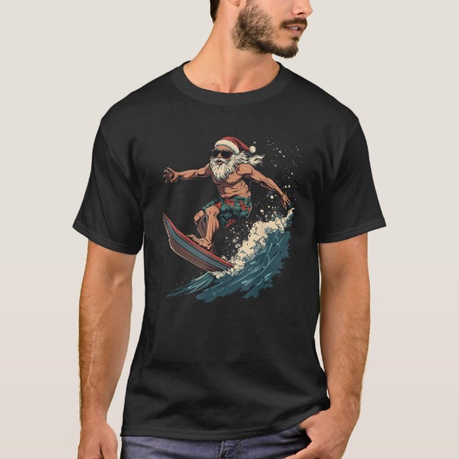 Fun Surfing Santa Hawaii Christmas Waves Surf love T-Shirt (Front)