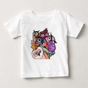 Fun Surprised Colourful Owls Painting Cartoon Baby T-Shirt