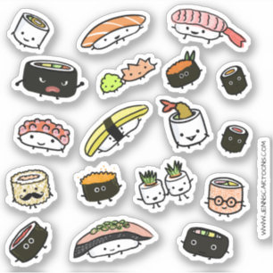 Fun Sushi and Sashimi Characters Vinyl Sticker Set