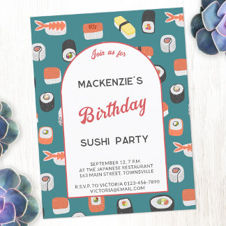 Fun Sushi Birthday Party Invitation Postcard