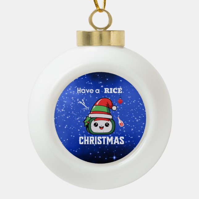 Fun Sushi Christmas Ceramic Ball Christmas Ornament (Front)