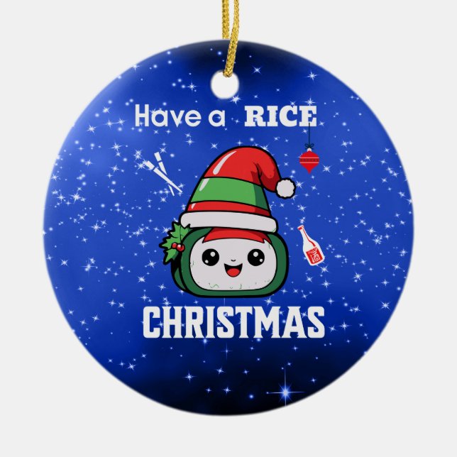 Fun Sushi Christmas Ceramic Tree Decoration (Front)