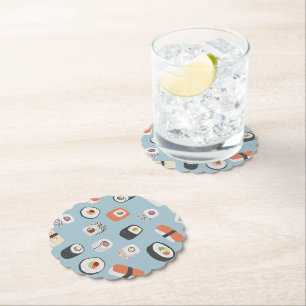 Fun Sushi Nigiri Maki Roll Japanese Food Pattern Paper Coaster