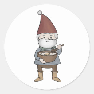 Fun Swedish Tomte Gnome & Porridge Illustration Classic Round Sticker