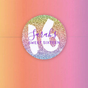 Fun Sweet 16 Rainbow Glitter Sparkling Birthday Classic Round Sticker