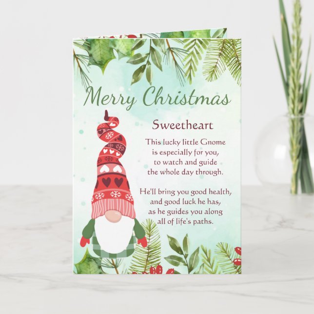 Fun Sweetheart Christmas Lucky Gnome  Card (Front)