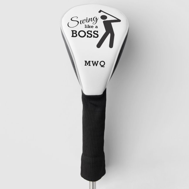 Fun SWING LIKE A BOSS White Monogram DRIVER Golf Head Cover (Front)