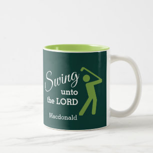 Fun SWING UNTO THE LORD Personalised GREEN Golf Two-Tone Coffee Mug