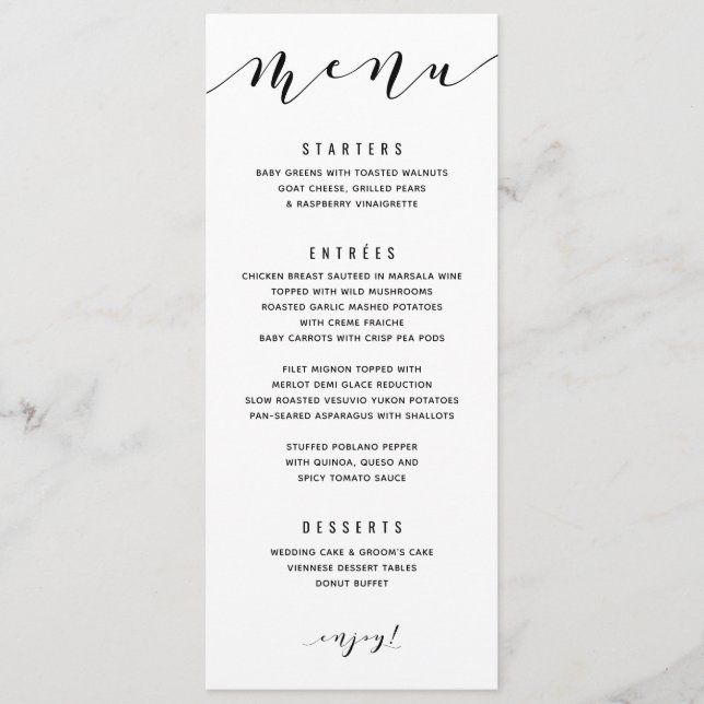 Fun Swirly Calligraphy Wedding Menu (Front)