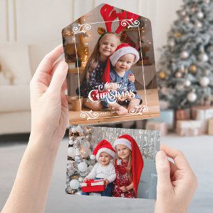 Fun Swirly Christmas Border Merry Christmas Photo All In One Invitation