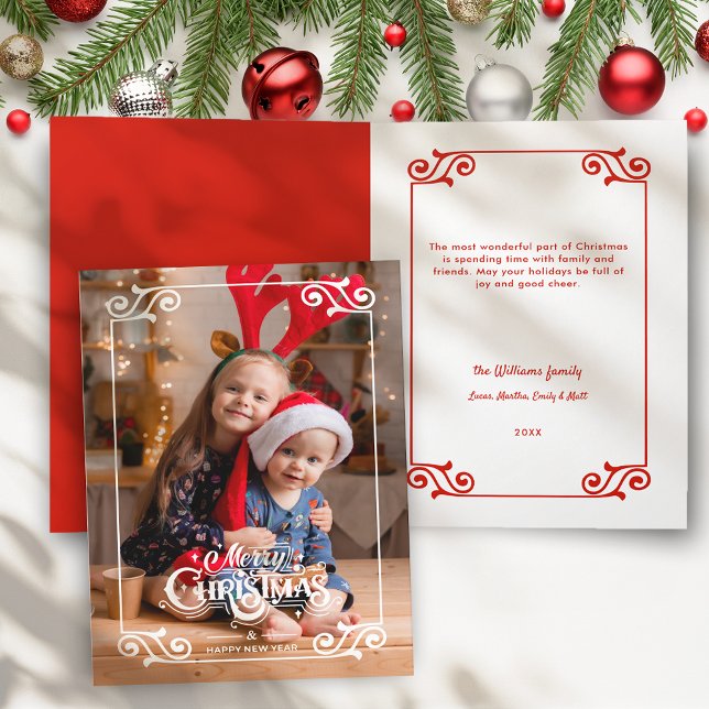 Fun Swirly Christmas Border Merry Christmas Photo Holiday Card (Creator Uploaded)