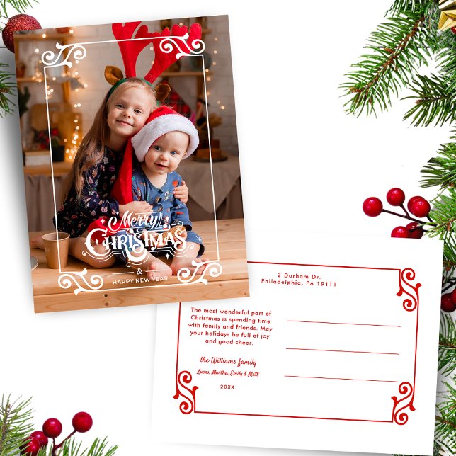 Fun Swirly Christmas Border Merry Christmas Photo Holiday Postcard (Creator Uploaded)
