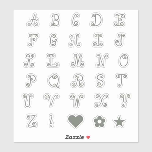 Fun Swirly Sage Alphabet Initial Monogram Letters (Sheet)