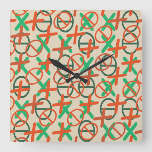 Fun Symbols Pattern Green and Orange Custom Color Square Wall Clock