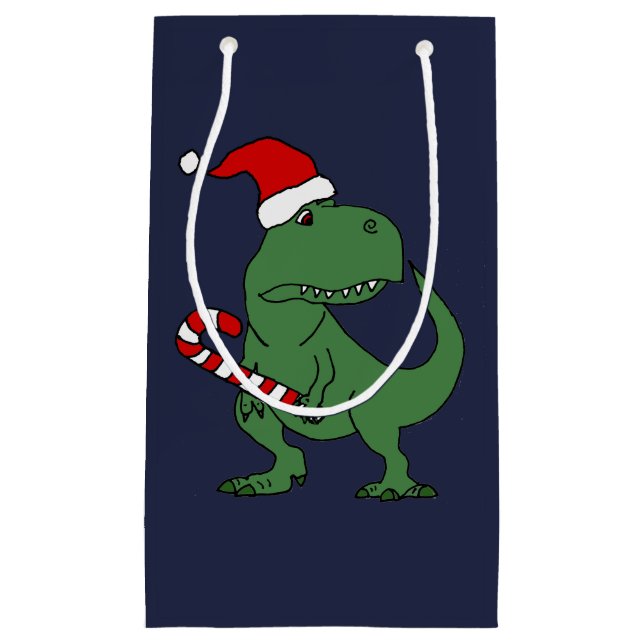 Fun T-rex Dinosaur in Santa Hat Christmas Gift Bag (Front)