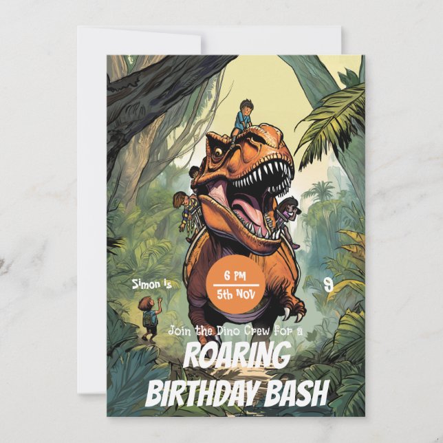 Fun T-Rex Ride, Join the Dino Adventure! Birthday Invitation (Front)