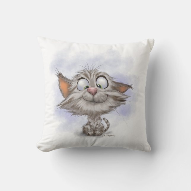 Fun Tabby Kitten Cartoon Cushion (Front)
