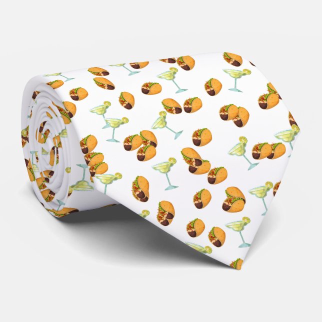 Fun Taco Margarita Lover Mexican Food Tie (Rolled)