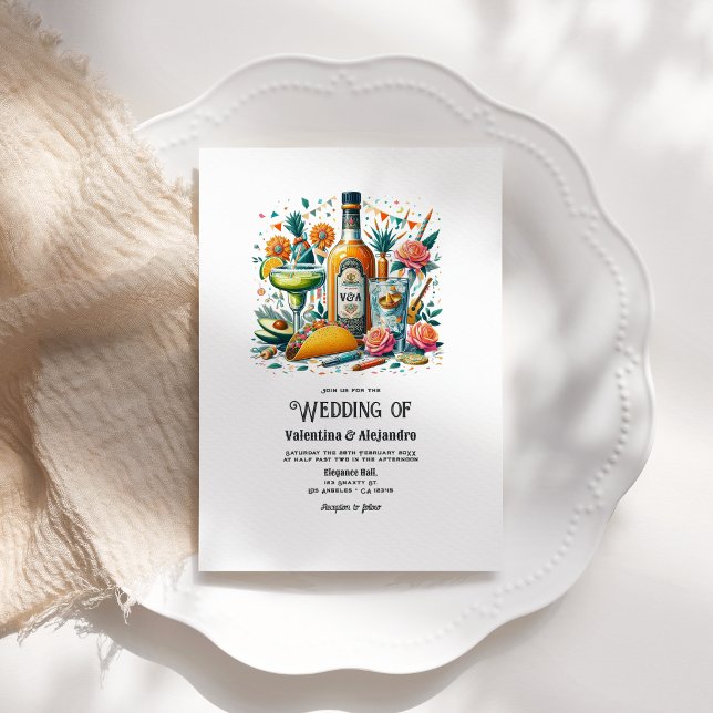 Fun Tacos and Tequila Wedding with Monogram Bottle Invitation (Fun Tacos and Tequila Wedding with Monogram Bottle Invitation)