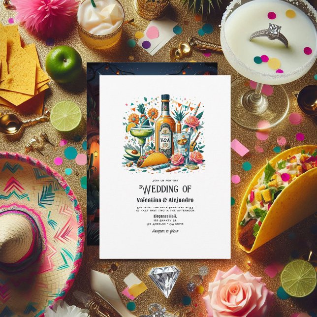 Fun Tacos and Tequila Wedding with Monogram Bottle Invitation (Fun Tacos and Tequila Wedding with Monogram Bottle Invitation)