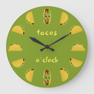 fun tacos o`clock green  large clock