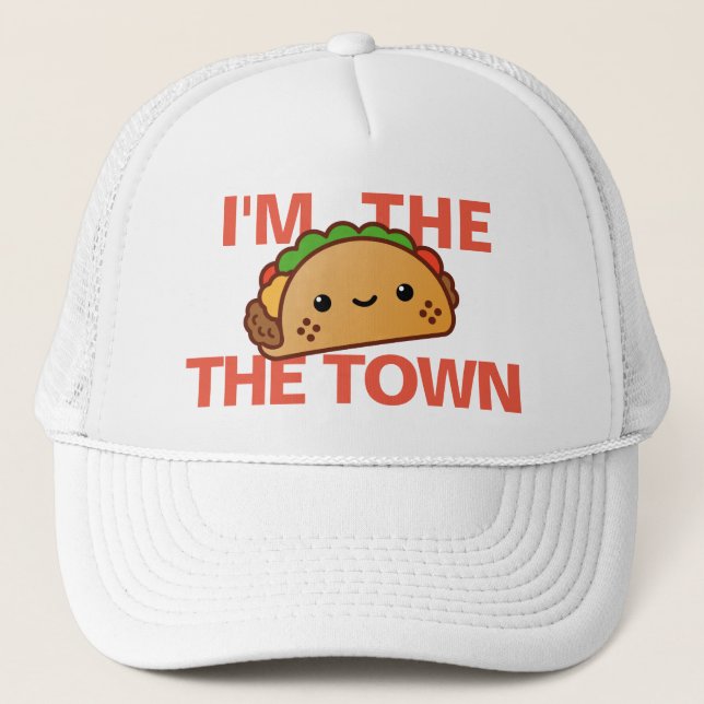 Fun Talk Of The Town Taco Cartoon Trucker Hat (Front)