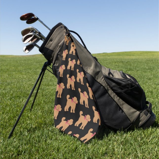 Fun Tan Doodle Dog on Black  Golf Towel (Golf towels are great stocking stuffers!)