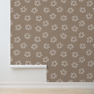 Fun Tan & White Abstract Star with Dots Pattern Wallpaper