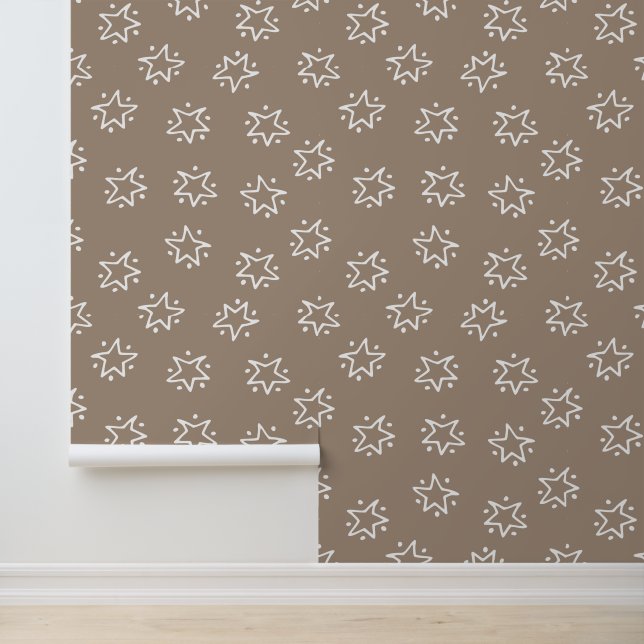 Fun Tan & White Abstract Star with Dots Pattern Wallpaper (Application)