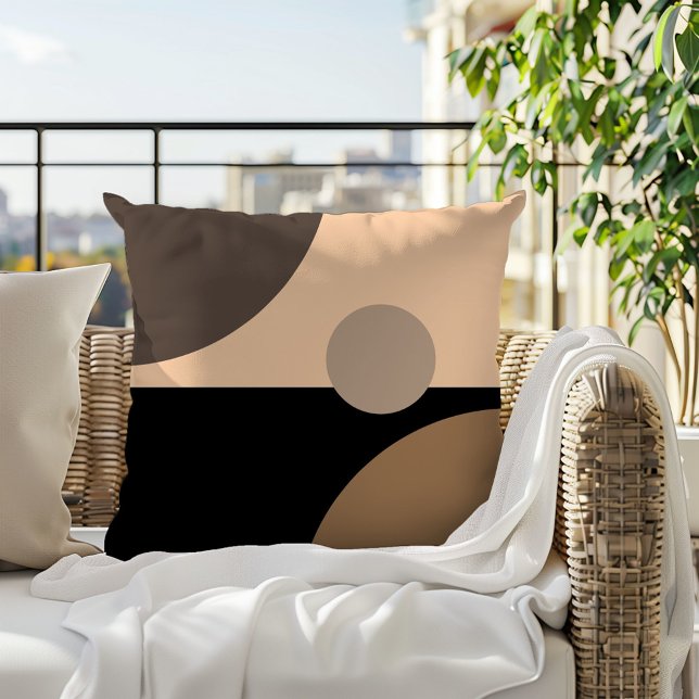 Fun Taupe Brown Beige Black Midcentury Art Pattern Cushion (Creator Uploaded)