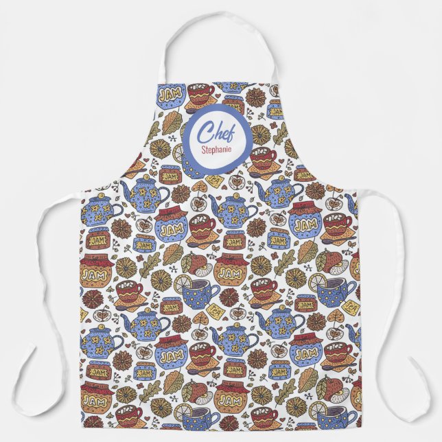 Fun Tea and Jam Pattern, Personalised Chefs Apron (Front)