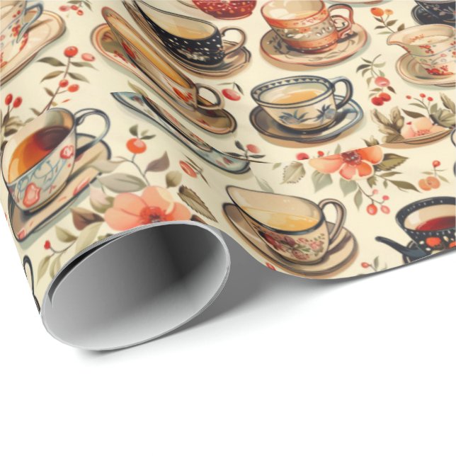 Fun tea party tiled wrapping paper (Roll Corner)
