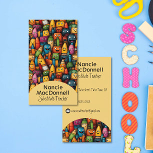 Fun Teacher Education Colourful Cartoon Pen Patter Business Card