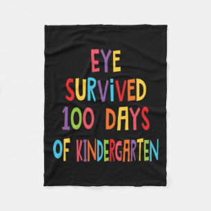 Fun Teacher Eye Survived 100 Days Of Kindergarten Fleece Blanket
