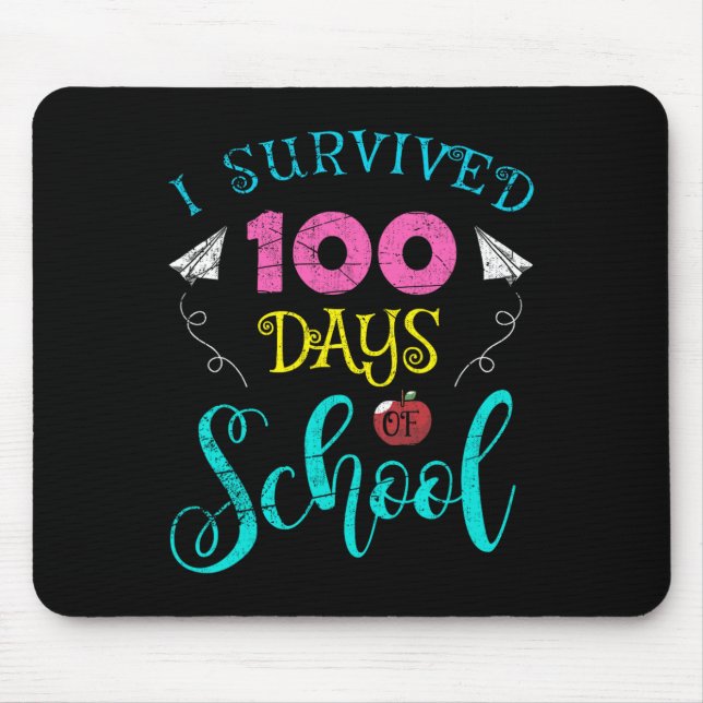 Fun Teacher Student Kids I Survived 100 Days Of Sc Mouse Mat (Front)