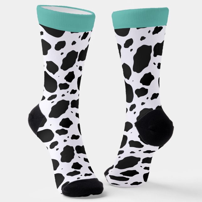 Fun Teal Animal Cow Print  Socks (Angled)