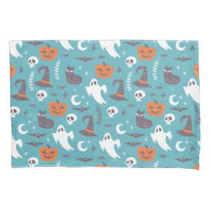 Fun Teal Doodle Halloween Pattern Pillowcase