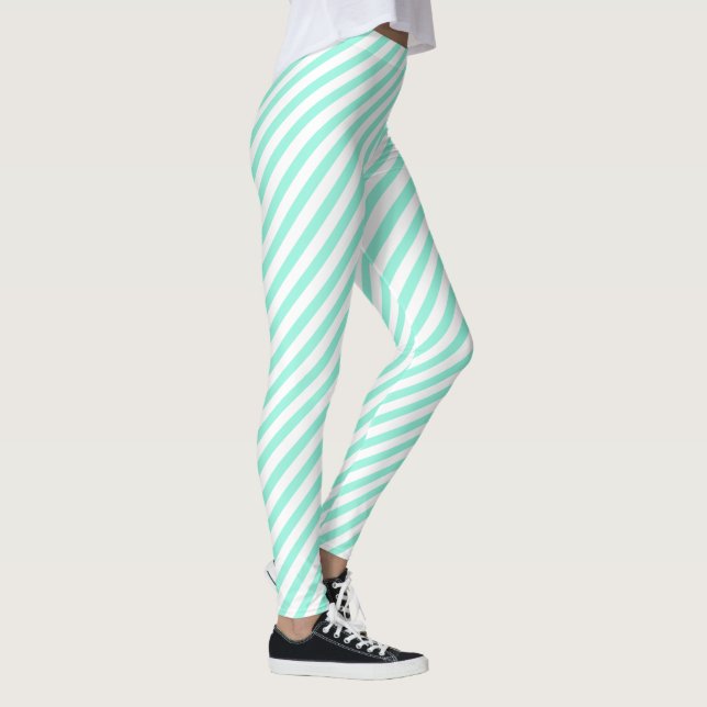 Fun Teal Green Diagonal Striped Leggings (Right)
