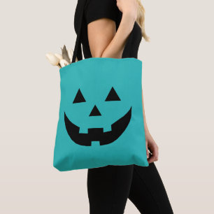 Fun teal Jack o lantern pumpkin face Halloween Tote Bag