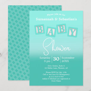 Fun Teal Ombre BABY Blocks Shower Invitation