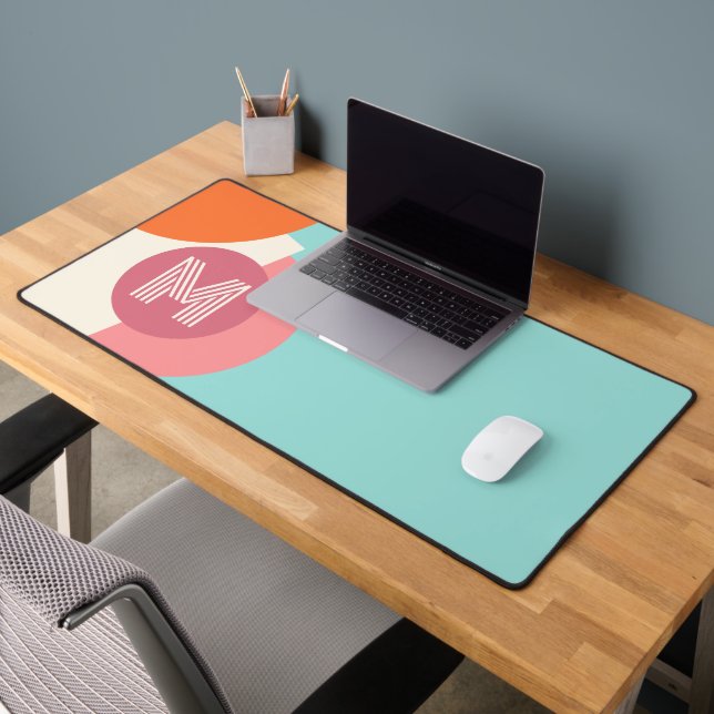 Fun Teal Turquoise Green Pink Orange Art Pattern Desk Mat (Office 2)