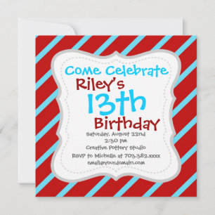 Fun Teal Turquoise Red Diagonal Stripes Gifts Invitation